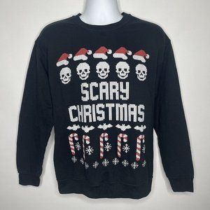 Cakeworthy Scary Christmas Santa Skulls Bats Black Crew Neck Sweatshirt